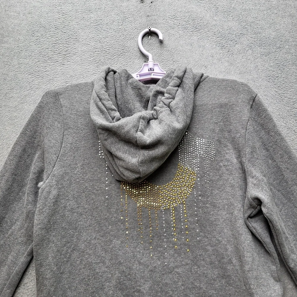 True Religion Women Hoodie M Gray Stud‎ Design Zipper Studded Rhinestones